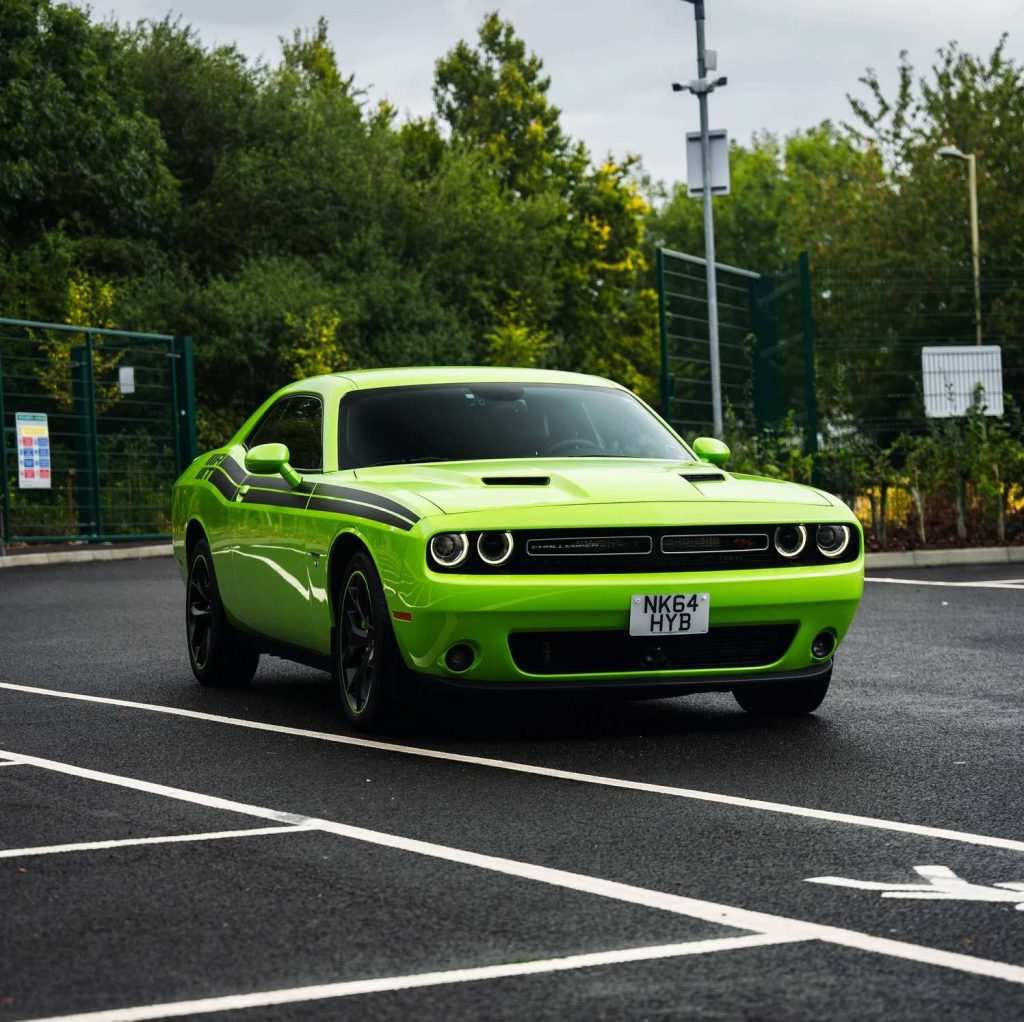 Dodge Challenger green parked