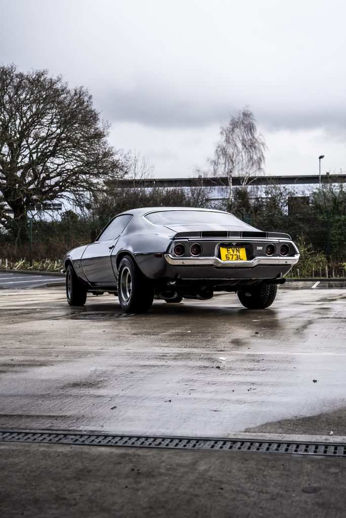 1973 Cheverolet Camaro with Satin Black Racing Stripes