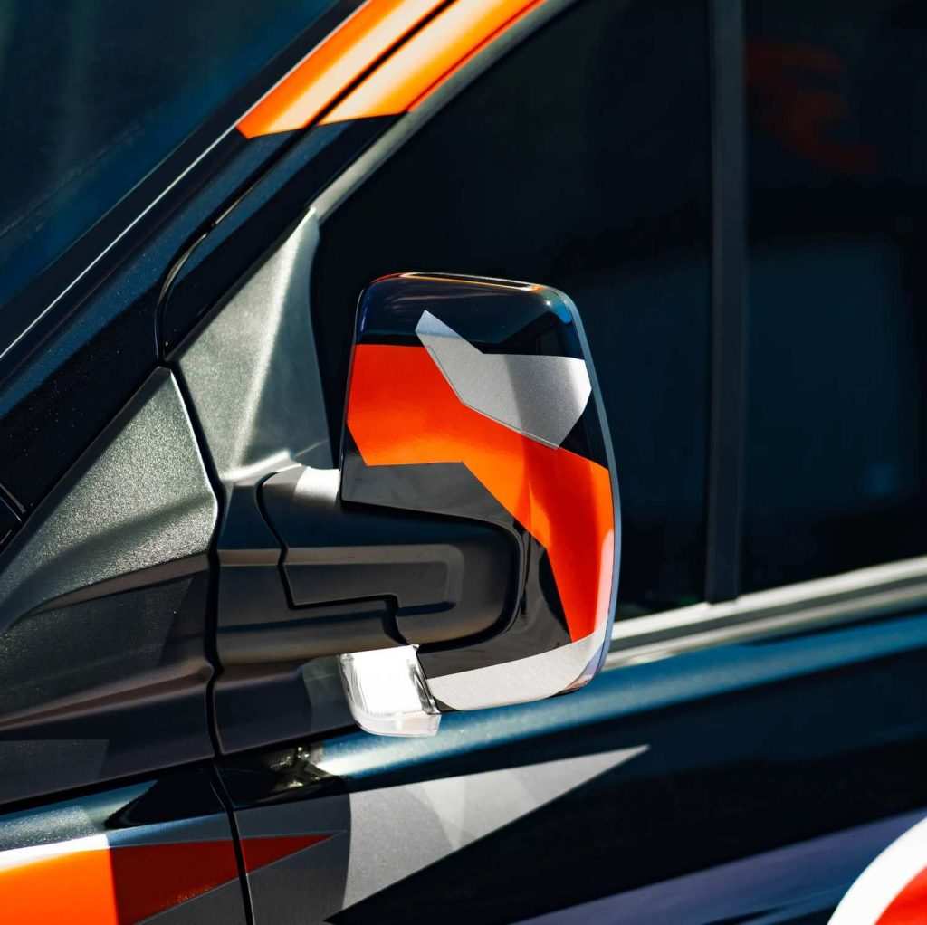 Customised Ford Transit Side Mirror Closeup