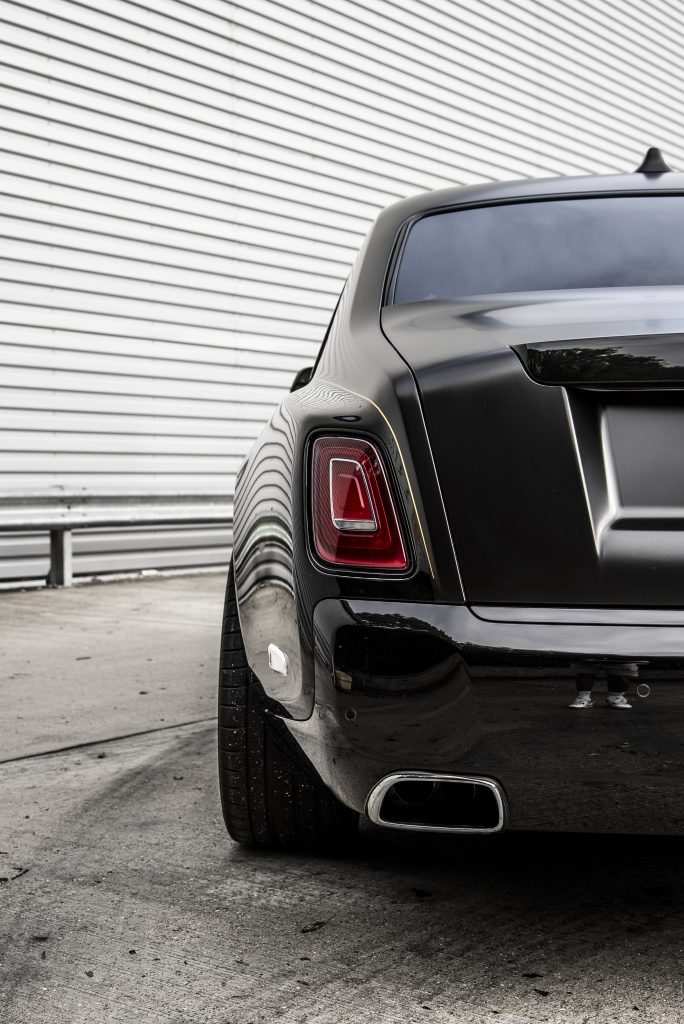 Close-up of gloss PPF and Avery Satin Black finish on Phantom